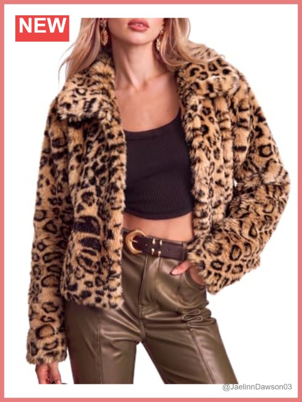 Womens Leopard Print Faux Fur Jacket Fluffy Furry Winter Coat Cropped Snap